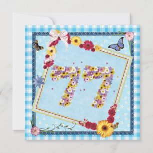 77e fête d'anniversaire Invitation fleurs, papillo