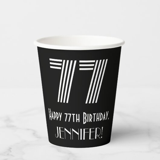 77e verjaardag — Art Deco Geïnspireerde look "77"  Papieren Bekers (Voorkant)