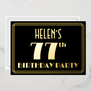 77e verjaardag: Art Deco Kijk "77", met naam Folie Uitnodiging