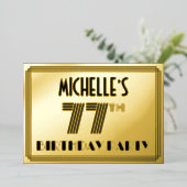 77e verjaardag — Art Deco Style "77" en naam Folie Uitnodiging (Staand Voorkant)