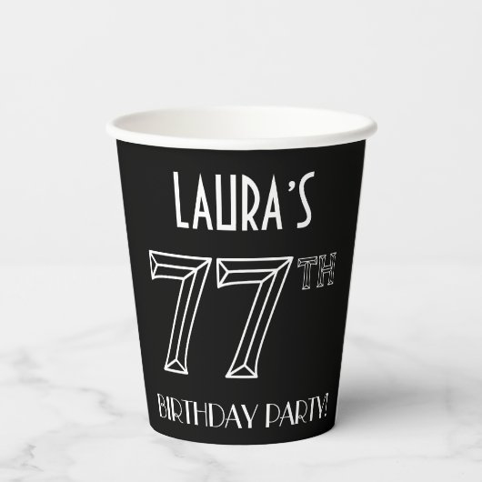 77e verjaardag: Art Deco Style + aangepaste naam Papieren Bekers (Achterkant)
