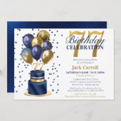 77e verjaardag Blue Cake Kaart (Voorkant / Achterkant)