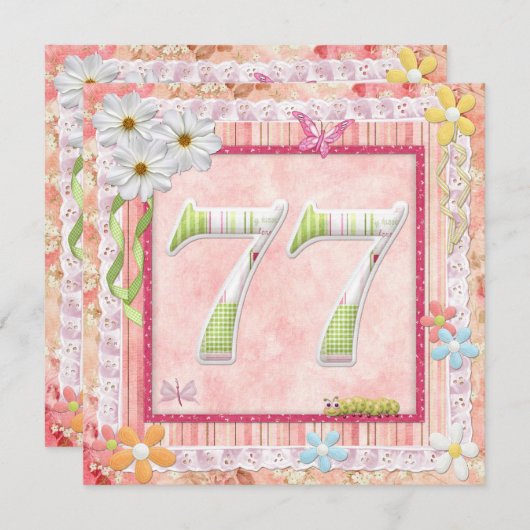 77e verjaardag feest scrapbooking stijl kaart (Voorkant / Achterkant)