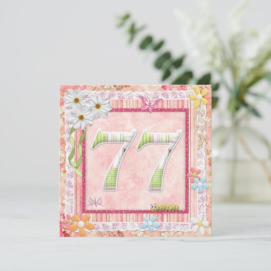 77e verjaardag feest scrapbooking stijl kaart (Staand voorkant)