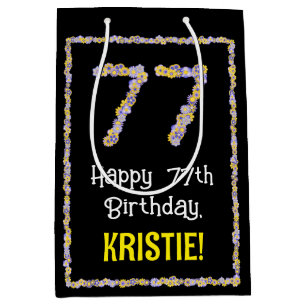 77e verjaardag: Floral Flowers Number, Custom Name Medium Cadeauzakje