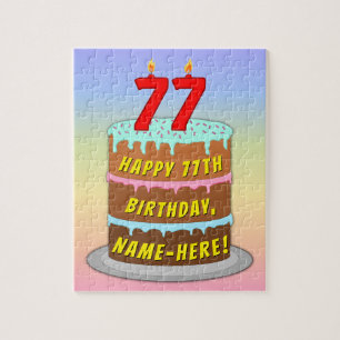 77e verjaardag: Fun Cake and Candles + Custom Name Legpuzzel
