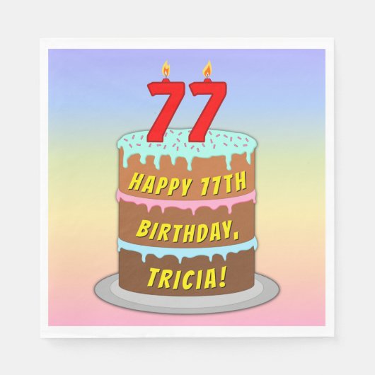 77e verjaardag: Fun Cake and Candles + Custom Name Servet (Voorkant)