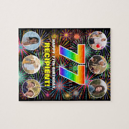 77e verjaardag: Fun Rainbow #, aangepaste naam + f Legpuzzel (Horizontaal)