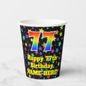 77e verjaardag: Fun Stars Pattern en Rainbow 77 Papieren Bekers (Voorkant)