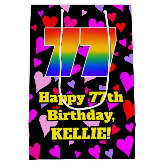 77e verjaardag: Heatpatroon liefhebbend, regenboog Medium Cadeauzakje (Achterkant)