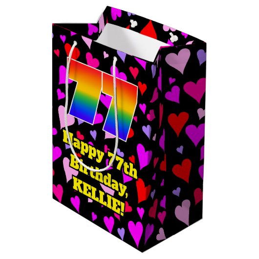 77e verjaardag: Heatpatroon liefhebbend, regenboog Medium Cadeauzakje (Achterkant Gekanteld)