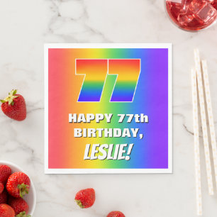 77e verjaardag: kleurrijk, vun regenboogpatroon #  servet