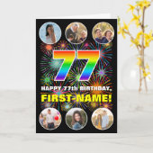 77e verjaardag: Leuke regenboog #, Aangepaste naam Kaart (Gele Bloem)