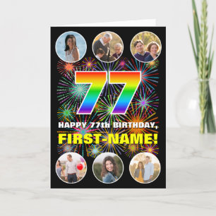 77e verjaardag: Leuke regenboog #, Aangepaste naam Kaart