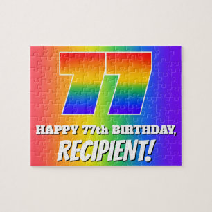 77e verjaardag — Meerkleurig regenboogpatroon "77" Legpuzzel