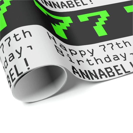 77e verjaardag - Nerdy / Geeky Style "77" en naam Cadeaupapier (Rol Hoek)
