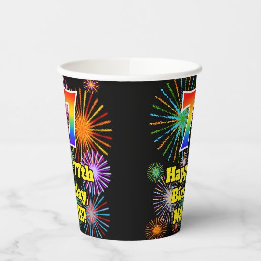77e verjaardag: Vuurwerk Fun Pattern + Regenboog 7 Papieren Bekers (Links)