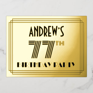 77e Verjaardagsfeestje ~ Art Deco Stijl “77” + Naa Folie Uitnodiging Briefkaart