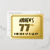 77e Verjaardagsfeestje ~ Art Deco Stijl “77” + Naa Folie Uitnodiging Briefkaart (Voorkant / Achterkant)