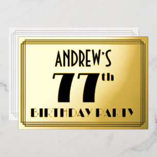 77ste verjaardagsfeest — Art Deco-look “77” + naam Folie Uitnodiging