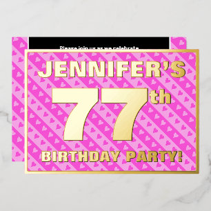 77ste verjaardagsfeest — Leuke roze harten en stre Folie Uitnodiging