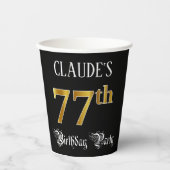 77th Birthday Party — Fancy script, Faux Gold look Papieren Bekers (Voorkant)