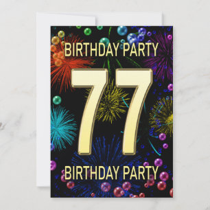 77th Birthday Party Invitation Fireworks Bubbles Kaart