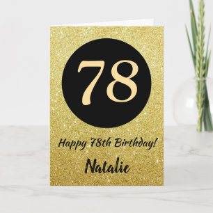 78e Happy Birthday Zwart en Goud Glitter Kaart