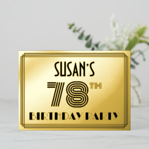 78e verjaardag — Art Deco Style "78" en naam Folie Uitnodiging