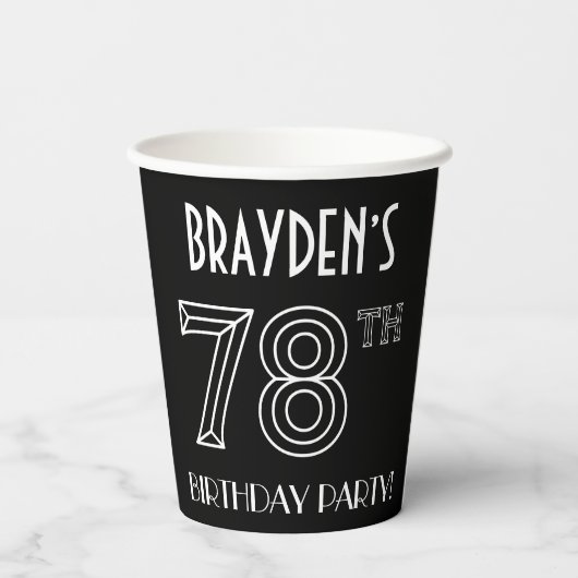 78e verjaardag: Art Deco Style + aangepaste naam Papieren Bekers (Achterkant)