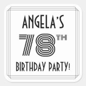 78e verjaardag: Art Deco Style + aangepaste naam Vierkante Sticker (Voorkant)