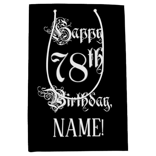 78e verjaardag: Fancy, elegant script + aangepaste Medium Cadeauzakje (Voorkant)