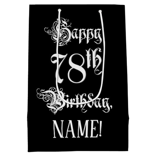 78e verjaardag: Fancy, elegant script + aangepaste Medium Cadeauzakje (Achterkant)