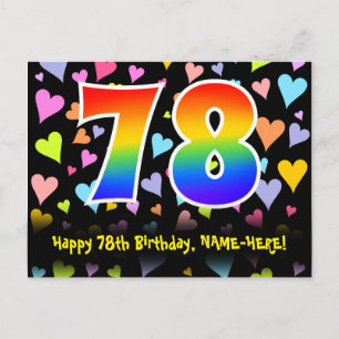 78e verjaardag: Fun Hearts-patroon, Regenboog 78 Briefkaart