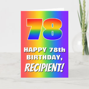 78e verjaardag: kleurrijk, vun regenboogpatroon #  kaart