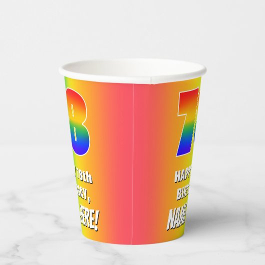 78e verjaardag: kleurrijk, vun regenboogpatroon #  papieren bekers (Rechts)