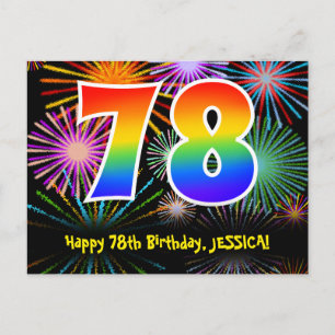 78e Verjaardag – Leuke Vuurwerk Patroon + Regenboo Briefkaart