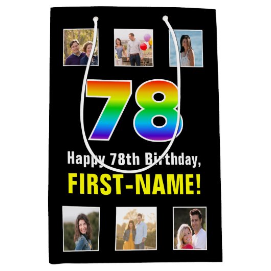 78e verjaardag: Regenboog "78", aangepaste foto's Medium Cadeauzakje (Voorkant)