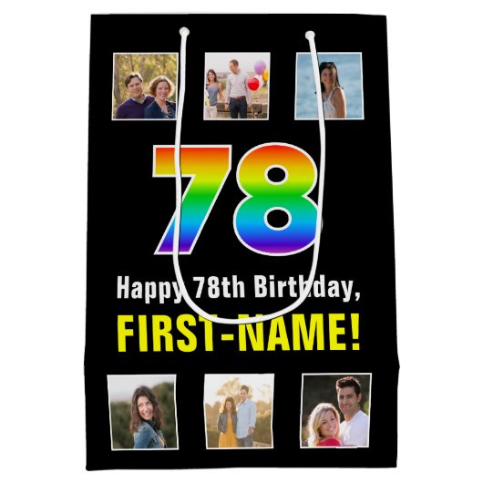 78e verjaardag: Regenboog "78", aangepaste foto's Medium Cadeauzakje (Achterkant)