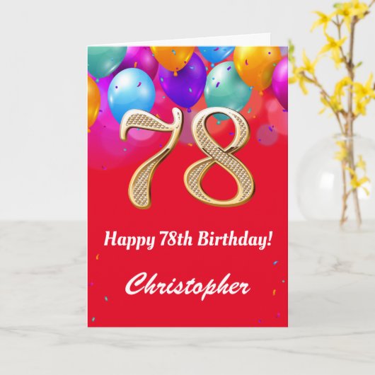 78e verjaardag Rode en goudkleurige ballonnen Kaart (Gele Bloem)