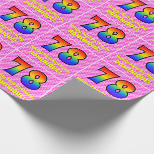 78e verjaardag: Roze strips & harten, regenboognr. Cadeaupapier