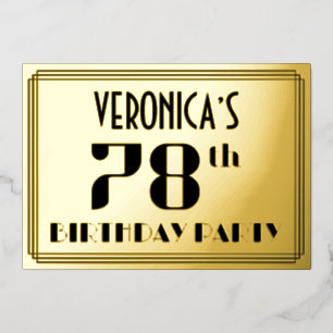 78ste verjaardag: Art Deco Kijk "78" en naam Folie Uitnodiging