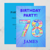 78th Birthday Party Invitation Ajouter un nom (Devant / Derrière)