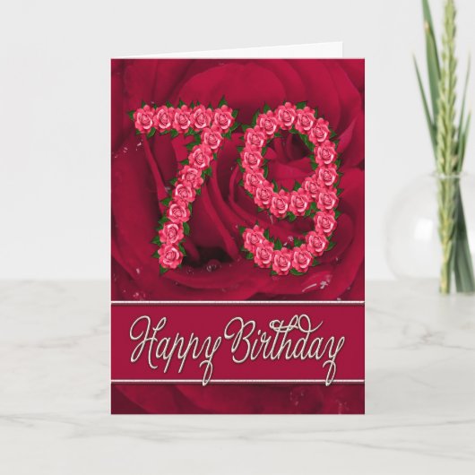 79e anniversaire carte avec rose et feuille (Devant)