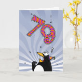 79e anniversaire - Carte de surprise de pingouin (Fleur jaune)