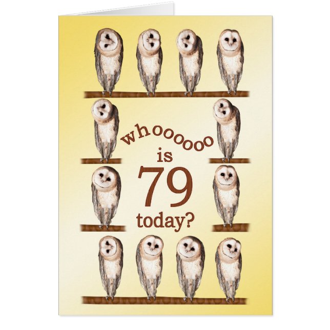 79e anniversaire, Curious owls card. (Devant)