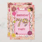 79e anniversaire invitation fête avec cadre fleuri (Devant / Derrière)