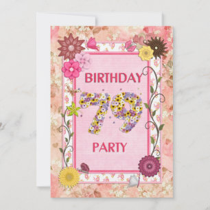 79e anniversaire invitation fête avec cadre fleuri