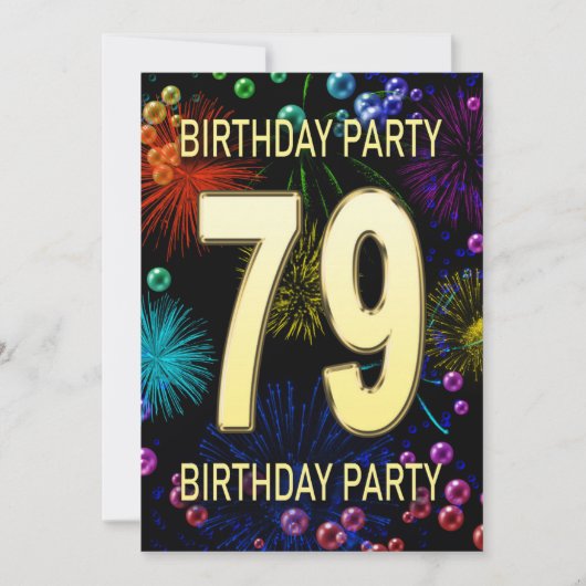 79e 'Birthday Party'-uitnodigingen vuurwerk bellen Kaart (Voorkant)