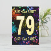 79e 'Birthday Party'-uitnodigingen vuurwerk bellen Kaart (Staand voorkant)